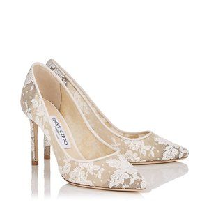 Jimmy Choo Ivory Floral Lace Pointy Toe Pumps